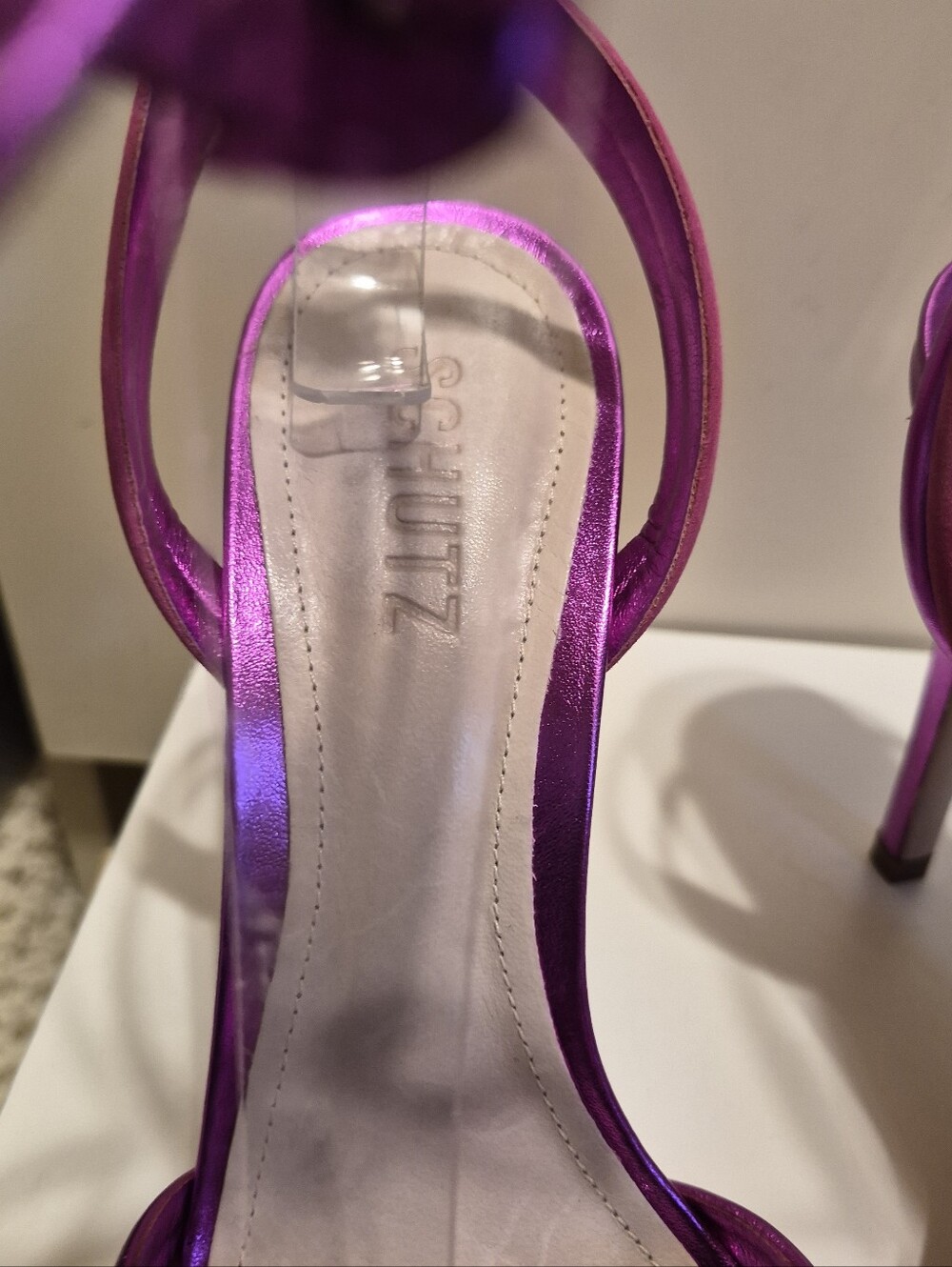 New Schutz Hot Pink Metallic Leather & Suede Strappy Stiletto Sandals 8/39 $198 - Picture 5 of 6